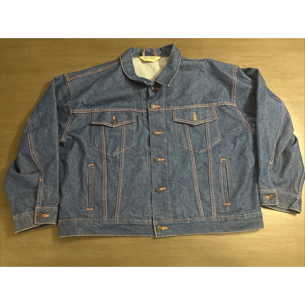 BIG MAC VINTAGE JEAN Blue‎ DENIM Orange thread Trucker JACKET MENS Sz 2XL